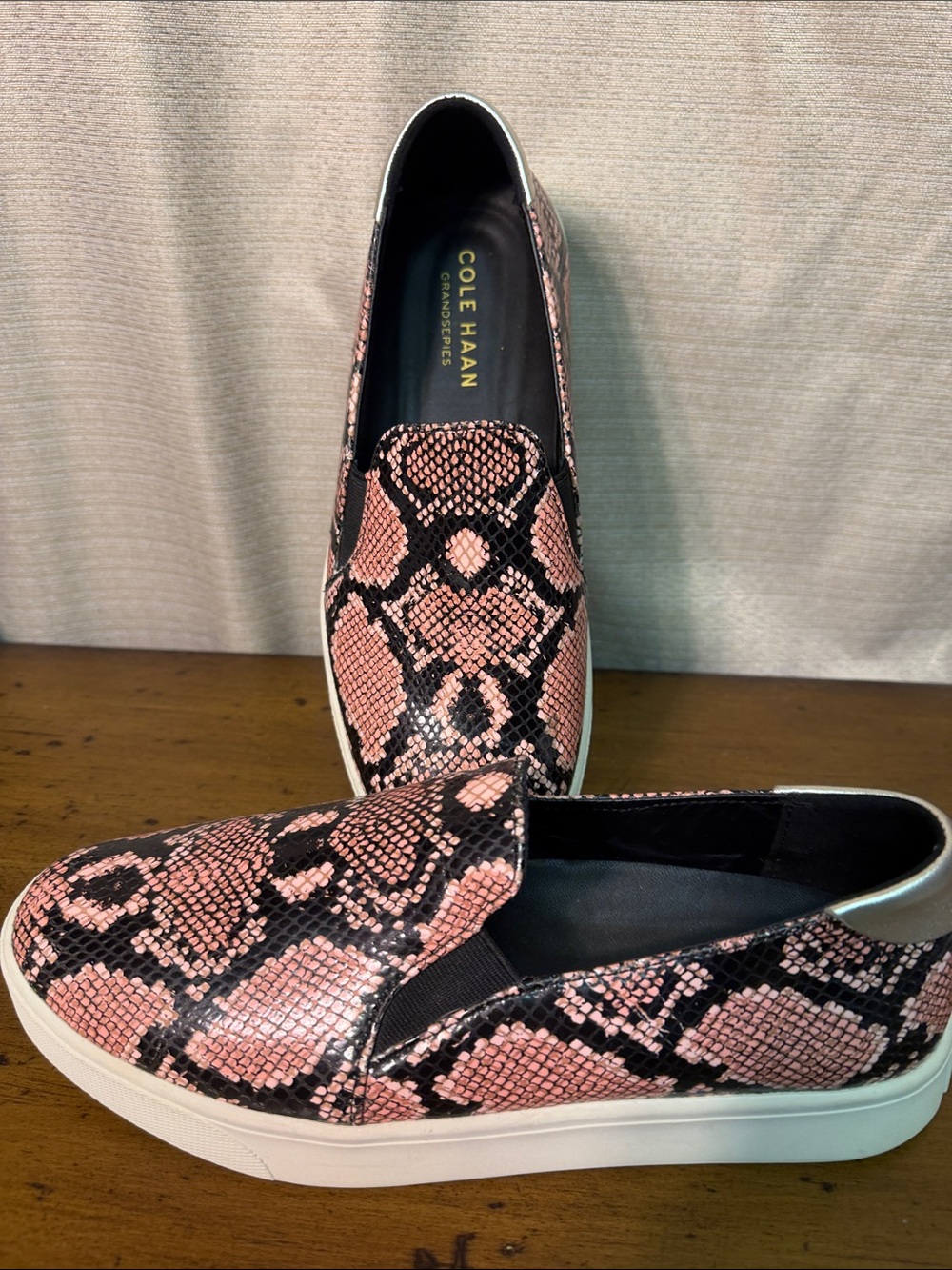 Cole Haan Pink & Black Snake-Print Slip-On Sneakers